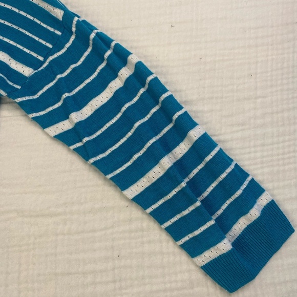 Talbots Teal White Striped Linen Blend 3/4 Length Sweater Shirt Medium Petite - Picture 13 of 16